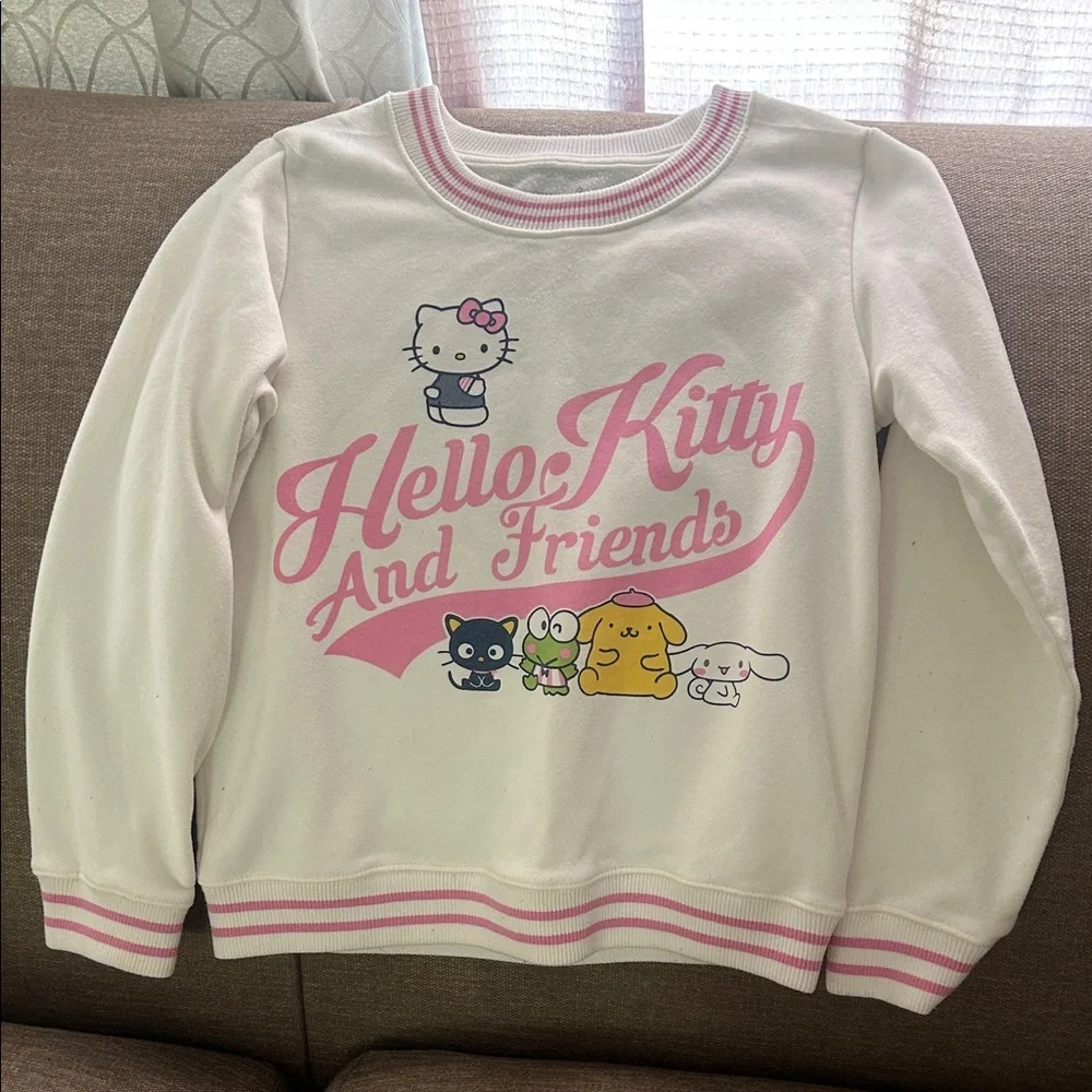 Hello Kitty White & Pink Crewneck Sweatshirt with Character Print